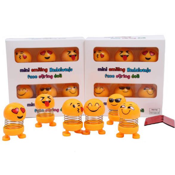 6pcs Mini Emoji Spring Doll Boutique Gift Box for car, home decor