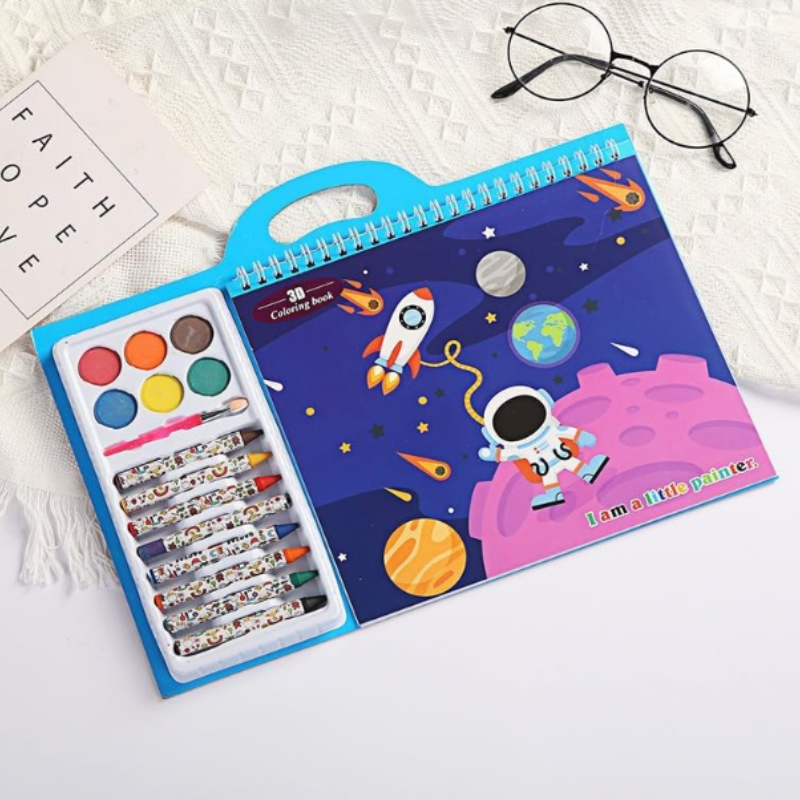 3D Coloring Book Set for Kids | Creative Art Kit with Watercolors & Crayons | DIY Painting & Drawing Activity Set (Random Theme-Pack of 1)