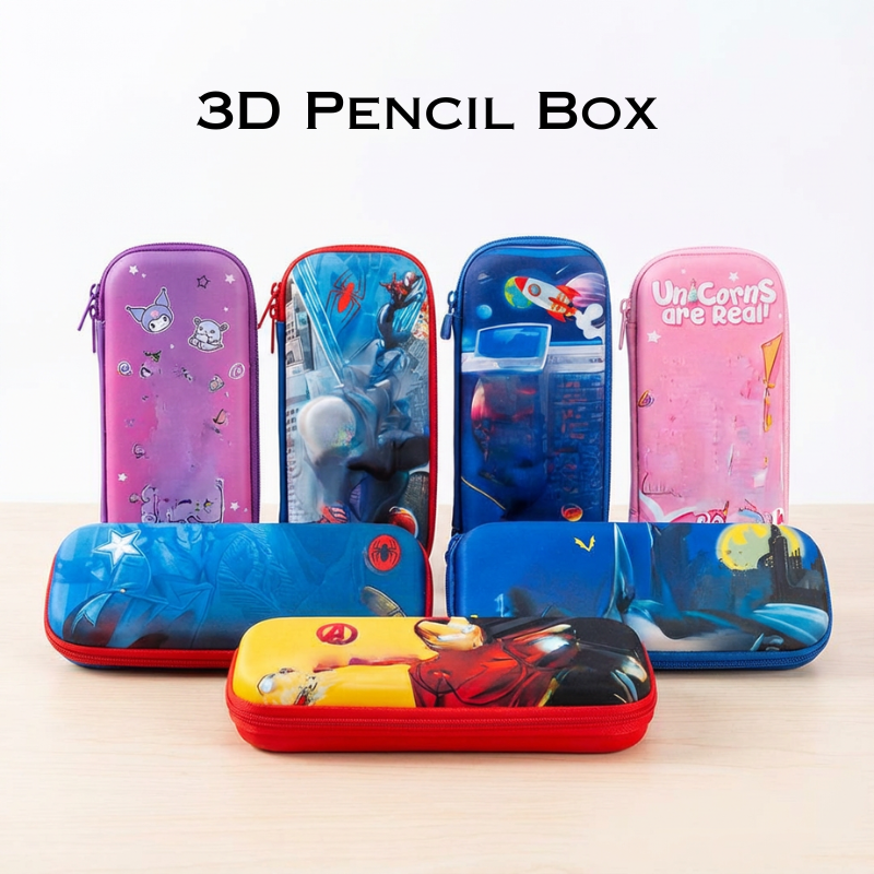 Big Capacity 3D Pencil Box – Durable Multi-Compartment Stationery Organizer for Kids(Random design-Pack of 1)