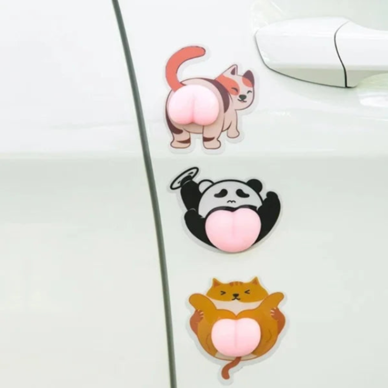 Cute 3D Car Stickers – 2 Pcs Silicone Decorative Auto Decals for Cars, Bikes & Scooters (Random cartoon-style Design)