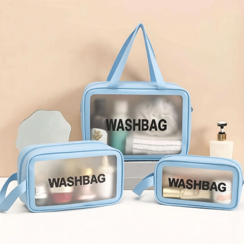 3PCS PVC Waterproof Toiletry Bag Set – Large Capacity Travel Makeup & Cosmetic Organizer for Men & Women