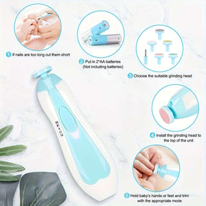 Electric Nail Sharpener Set - Multifunctional, Safe Nail Clippers for Youngsters - Pink/Blue, Battery-Powered (AA Batteries Not Included)