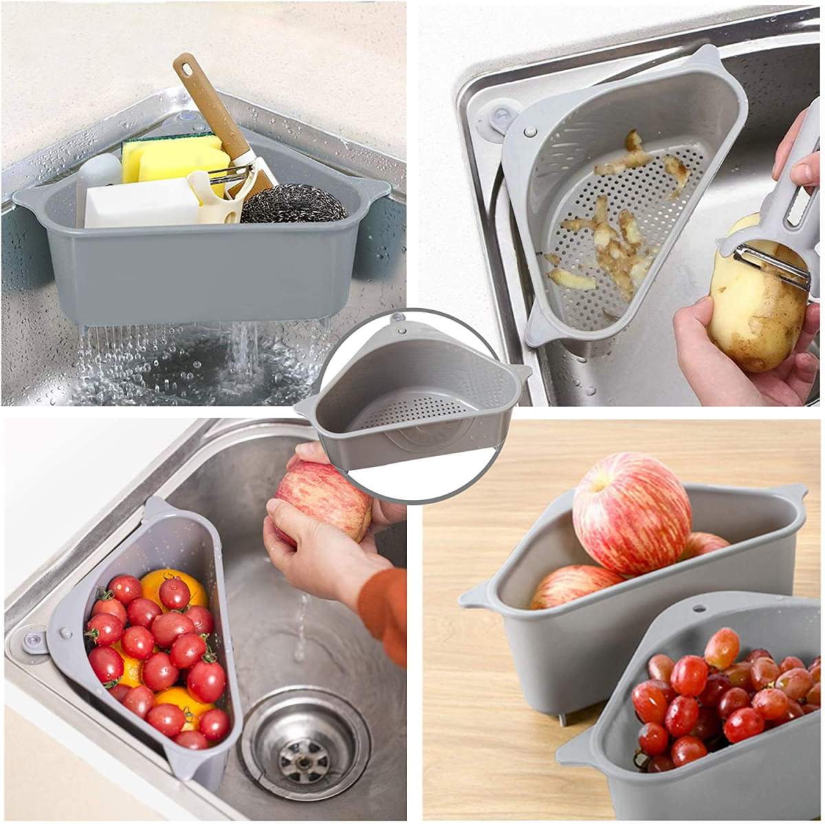 Triangle Shape Sink Drain Storage Rack, Corner Kitchen Sink Strainer Basket, Multi-Function Water Storage Tank Drain Rack For Kitchen, Bathroom, Soap Box Organizer ( Pack of 1 )
