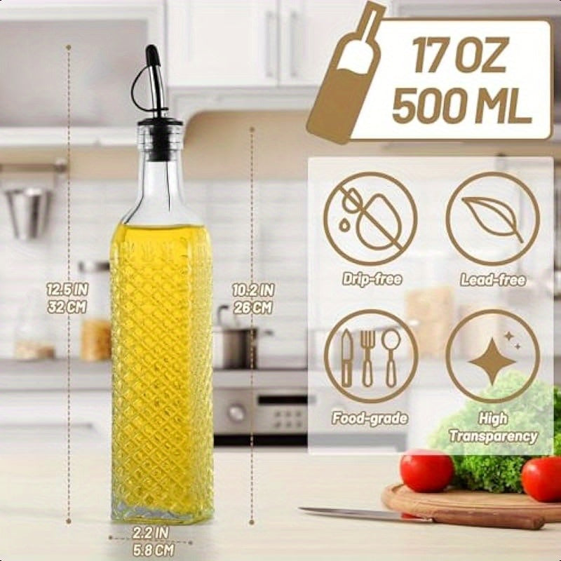 1 Pc Glass Oil Dispensers 500ml Oil and Vinegar Bottle with Pourer Square Shape (Random Design)