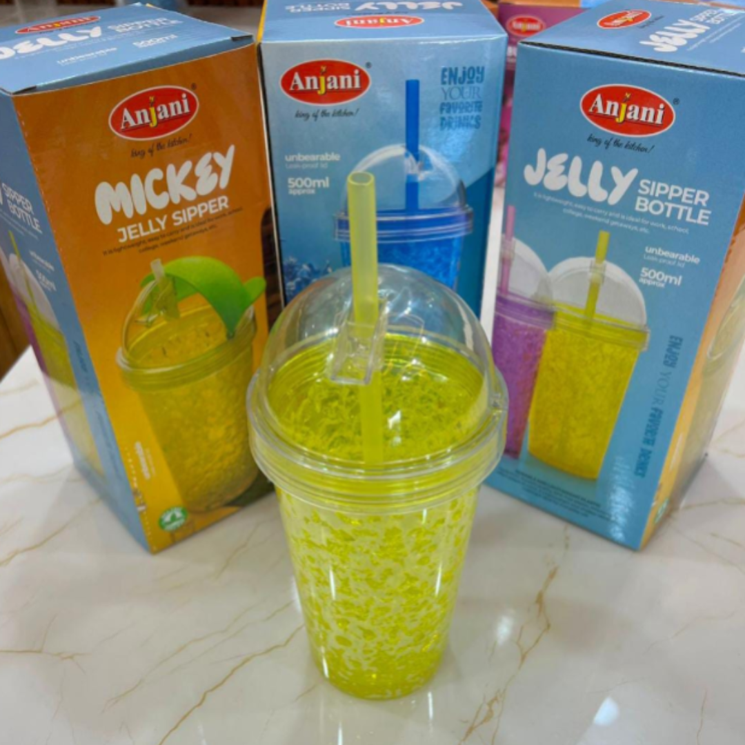 Anjani Jelly Sipper Bottle – 500ml Leak-Proof Plastic Water Bottle with Easy Sip Cap (Random Color) (Pack of 1)