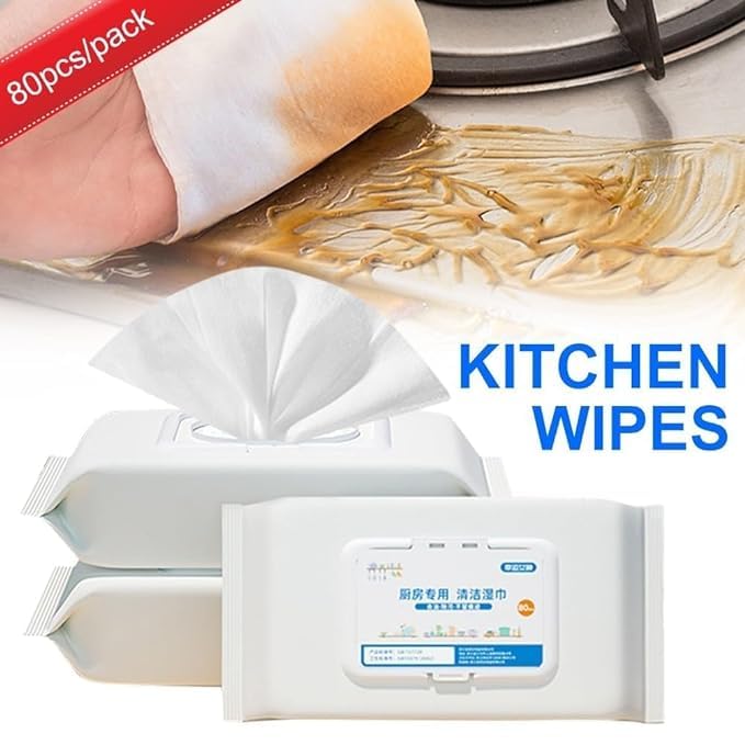 80 pcs Kitchen Cleaning Wipes | Strong Decontamination Kitchen Wipes | Disposable Kitchen Wet Wipes Household Cloth Towel For Removing Grease Stains & Cleaning Glass Table Wet Tissue Wipes