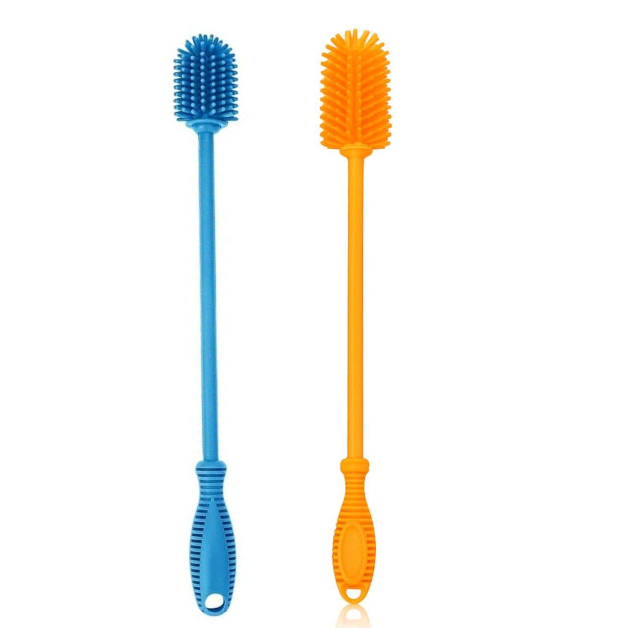 Silicone Bottle Cleaning Brush with Long Handle – Flexible, Non-Scratch Brush for Baby Bottles, Water Bottles, Containers, Vases & Glasses (Random Color)