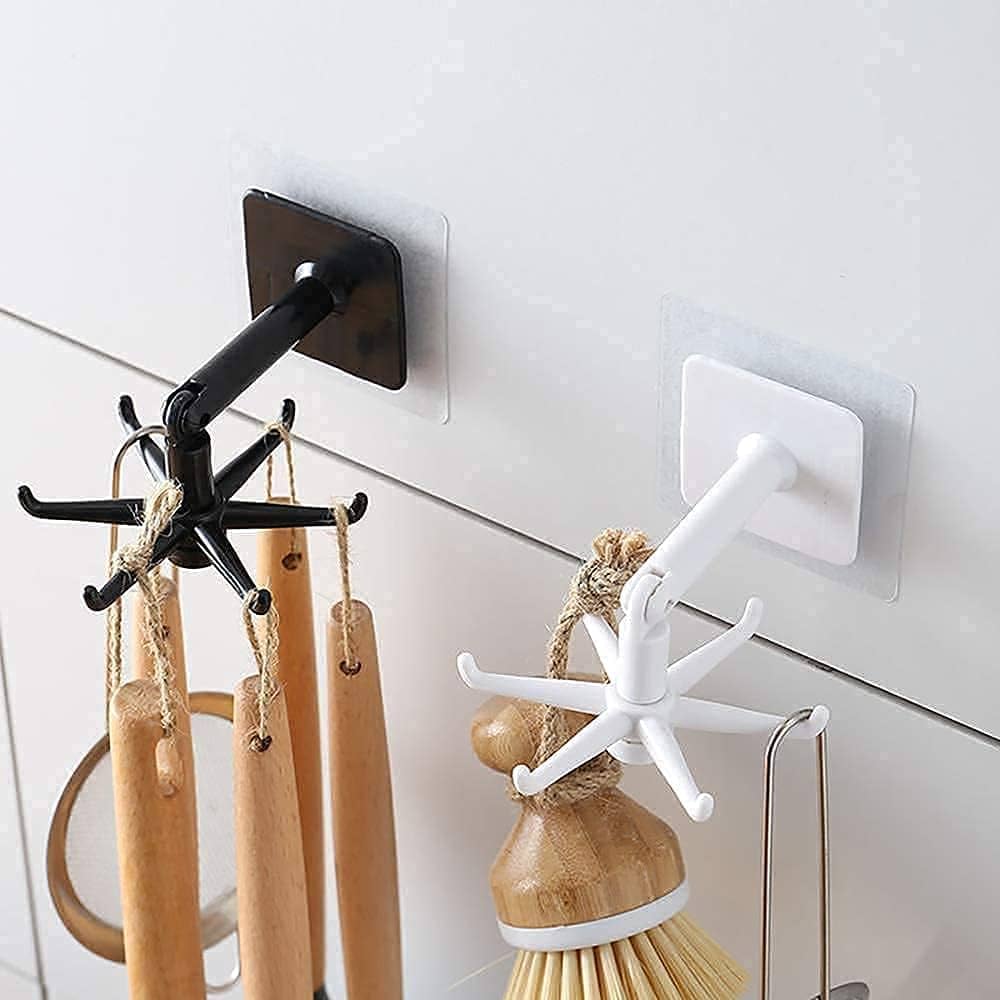2 Pcs 360° Rotating Hook, Adjustable 360° Rotating Plastic Folding Hook Wall-Mounted Utensils Hanger Kitchen Utensils Spoon Hook ( Pack of 2 )