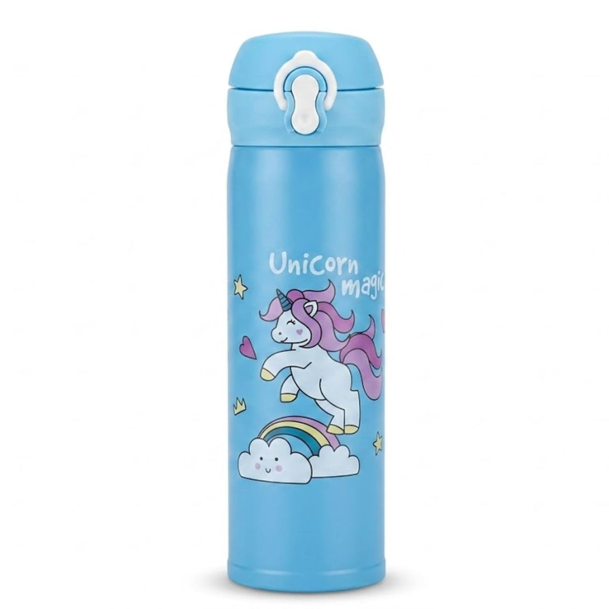 Unicorn Print Stainless Steel Water Bottle, 500ml, Flip Top Lid and Direct Sip Spout, Leakproof School Bottle for Girls and Boys (Random Color and Print)