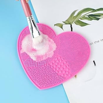Heart Shape Silicone Makeup Brush Cleaner Mat - Gentle Face Brush Cleaning Tool ( Pack of 1 )