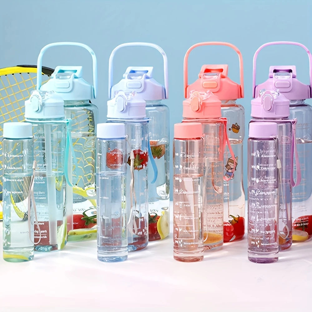 3pcs Durable PC Material Water Bottle Set, Large Capacity, Portable Sports Water Bottles with Handles for Outdoor Activities (Transparent)