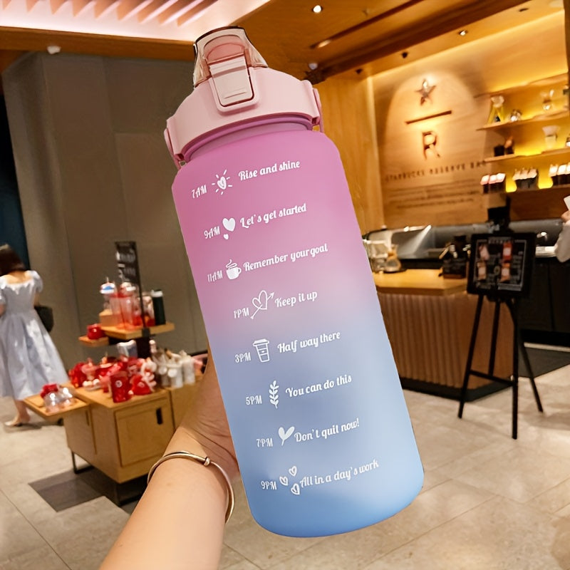 1pc 2000 ml Large-Capacity Gradient Water Bottle BPA-Free, Leak-Proof, with Motivational Phrases & Straw - Perfect for Fitness, Sports, Outdoor Activities - Portable, Easy to Carry