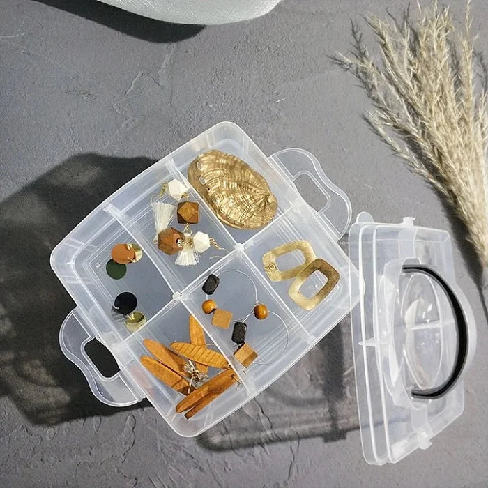 6 Grid Storage Box With Adjustable Partition For Earrings, Medicine, Bangles, Clips, Stationery Item, Socks, Hairbands