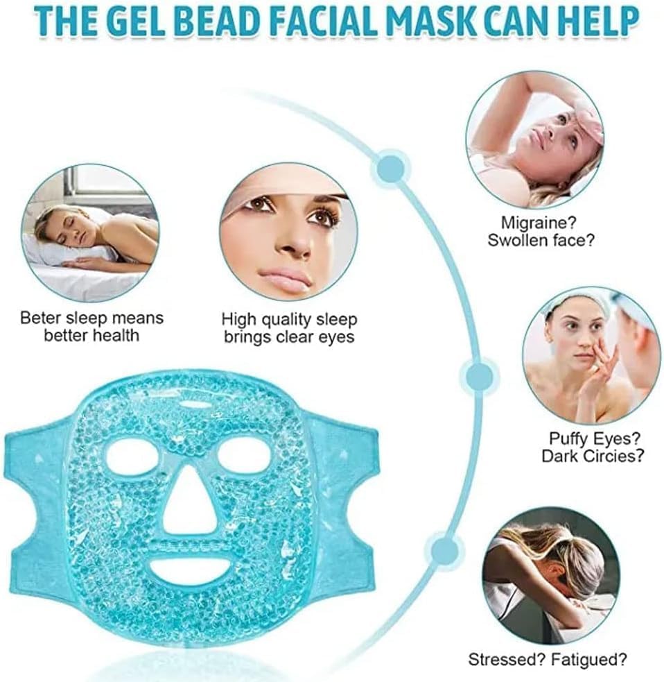 Ice Cooling Face Mask Cold Face Eye Mask, Ice Pack Reduce Face Puff, Dark Circles, Gel Beads Hot Heat Cold Compress Pack, Face SPA for Woman Sleeping