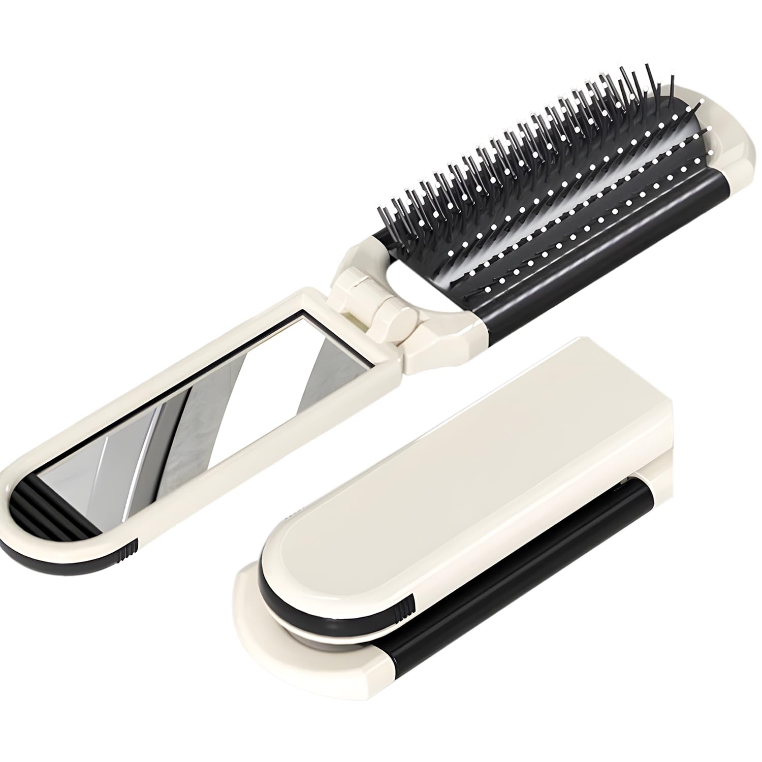 2 In 1  Folding Travel Brushes for Hair, Travel Hair Brush with Detachable Mirror, Compact Scalp Massage Comb for Women and Men, Mini Portable Hairbrush for Purse,Gym,Trip,Outdoor Styling Tools