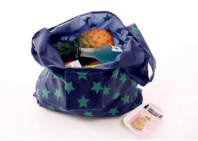 Reusable Shopping Bags Foldable Grocery Bags Eco-Friendly Shopper Tote Bag Folding into Attached Pouch (Random Print)