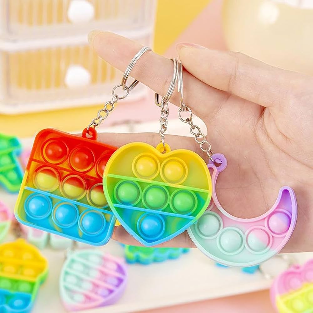 Pop It Keychain  – Silicone Fidget Toy Keyring for Stress Relief & Fun Play (Pack of 4)