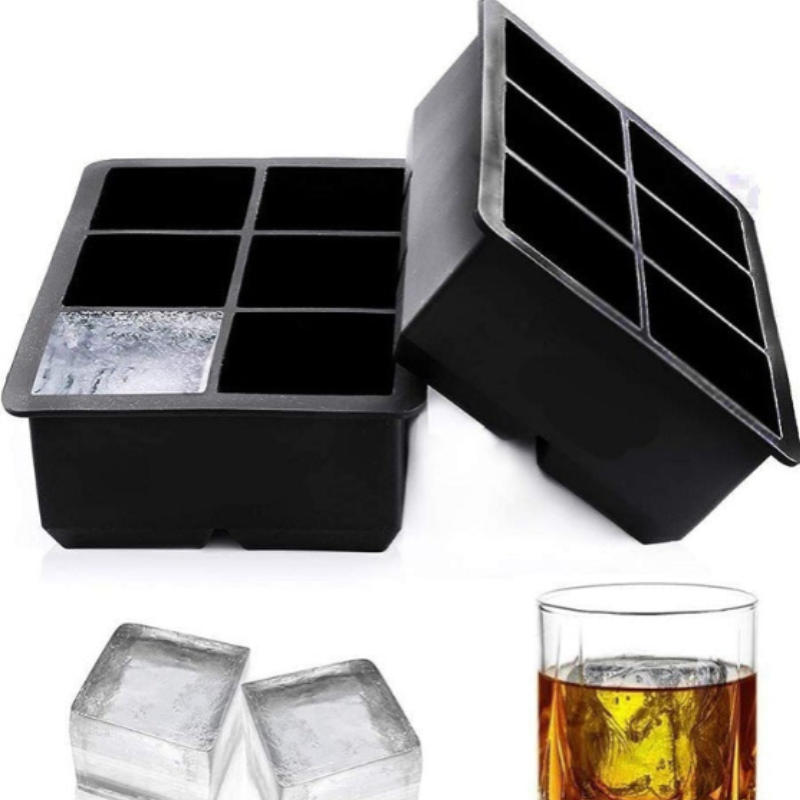 6 Grid Silicone Big Ice Tray – Large Ice Cube Mold for Drinks, Whiskey & Cocktails (Pack of 1)