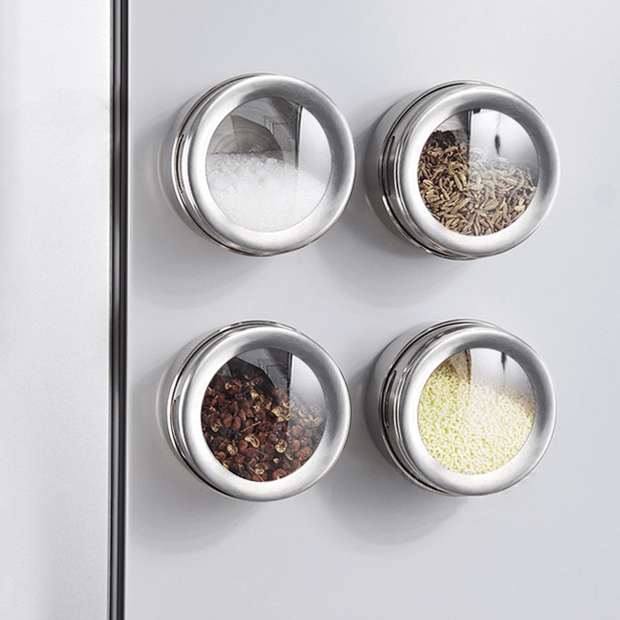 1 Pc Magnetic Spice Jar , Stainless Steel Seasoning Container, with Easy Pour Holes, for Kitchen Organization