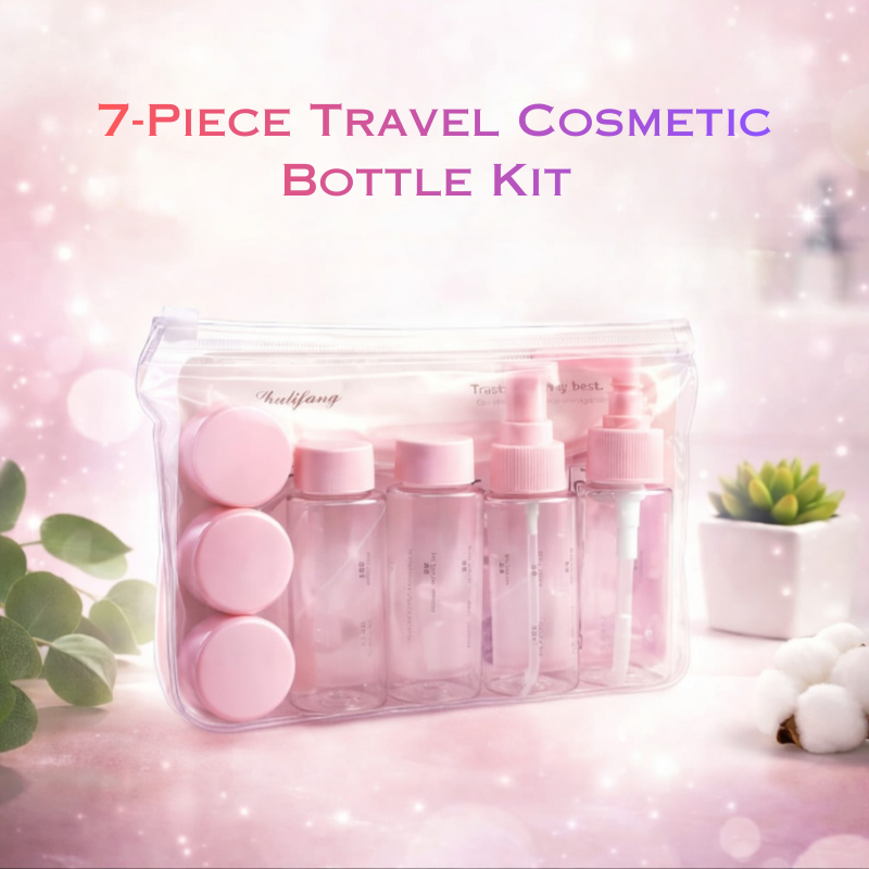 7-Pieces Travel Size Cosmetic Bottle Kit – Portable Refillable Travel Containers Set for Shampoo, Lotion & Toiletries