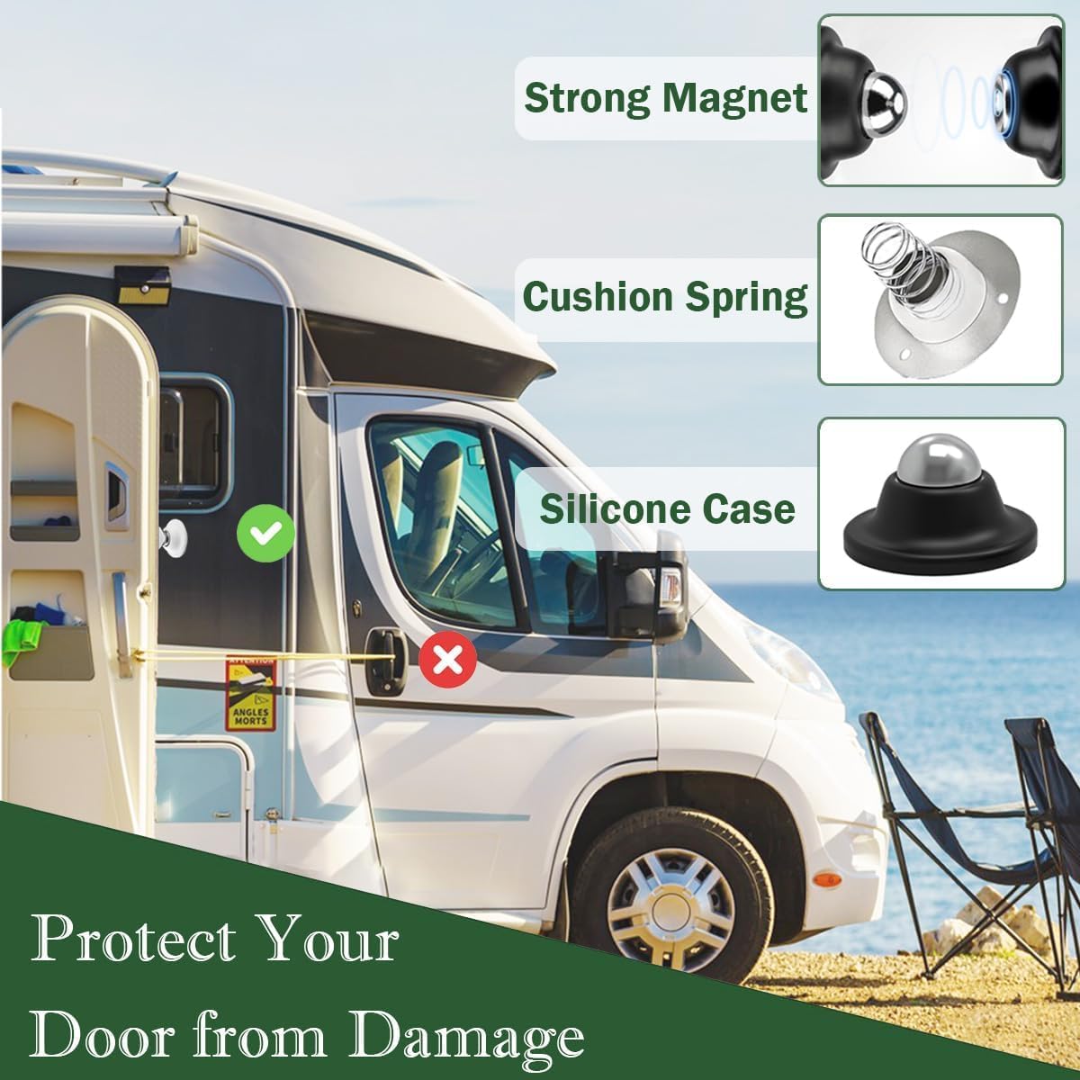 Heavy Duty Magnetic Door Stopper Kit, No Drill Self Adhesive Door Magnet Holder, Stainless Steel Wall & Floor Mount Door Stop with Adjustable Silicone Buffer, Anti-Collision Wall Protector