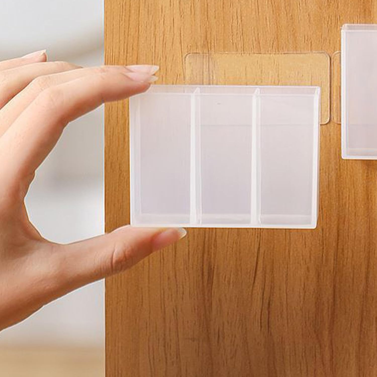 Mini Wall Mount Storage Box – 3 Compartment Self Adhesive Transparent Organizer for Bathroom, Office & Kitchen (Pack of 2)