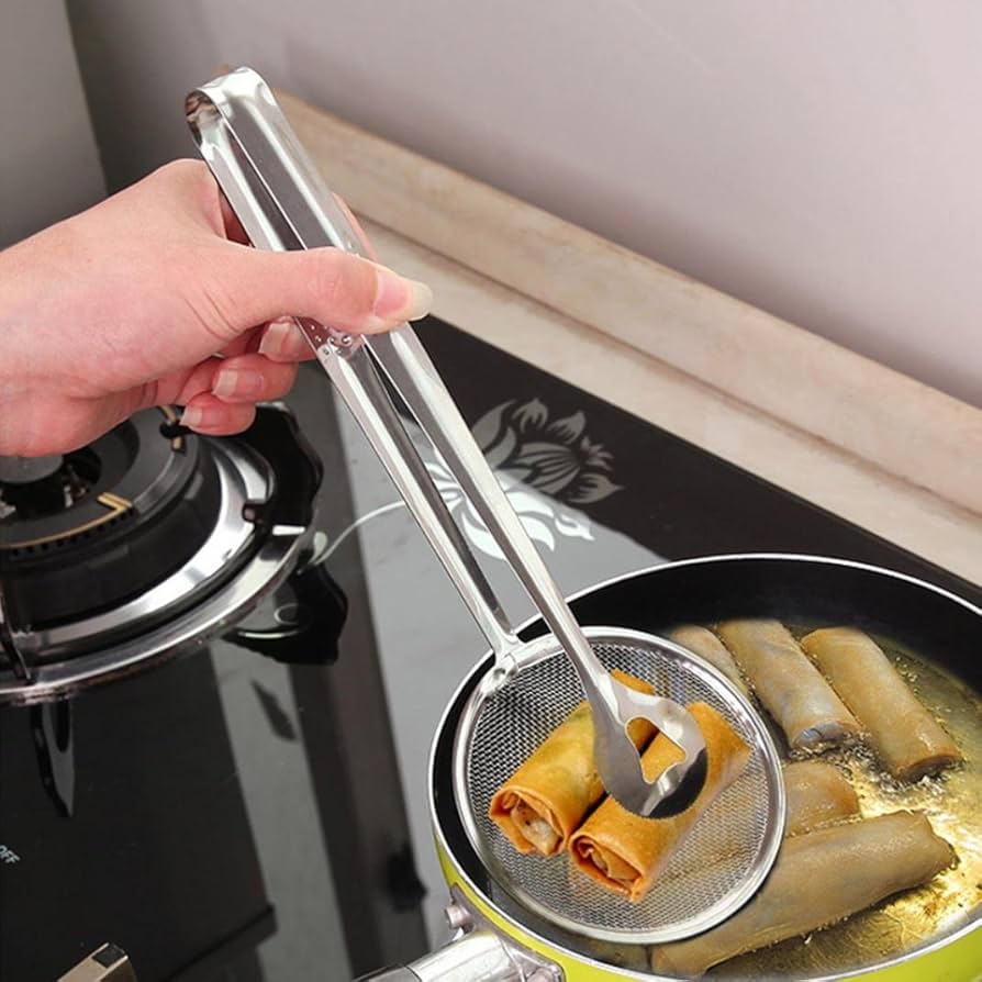 Stainless Steel Oil Frying Filter Tong – Kitchen Frying Tool for Draining & Serving Oil, Heat-Resistant Cooking Tong (Pack of 1)