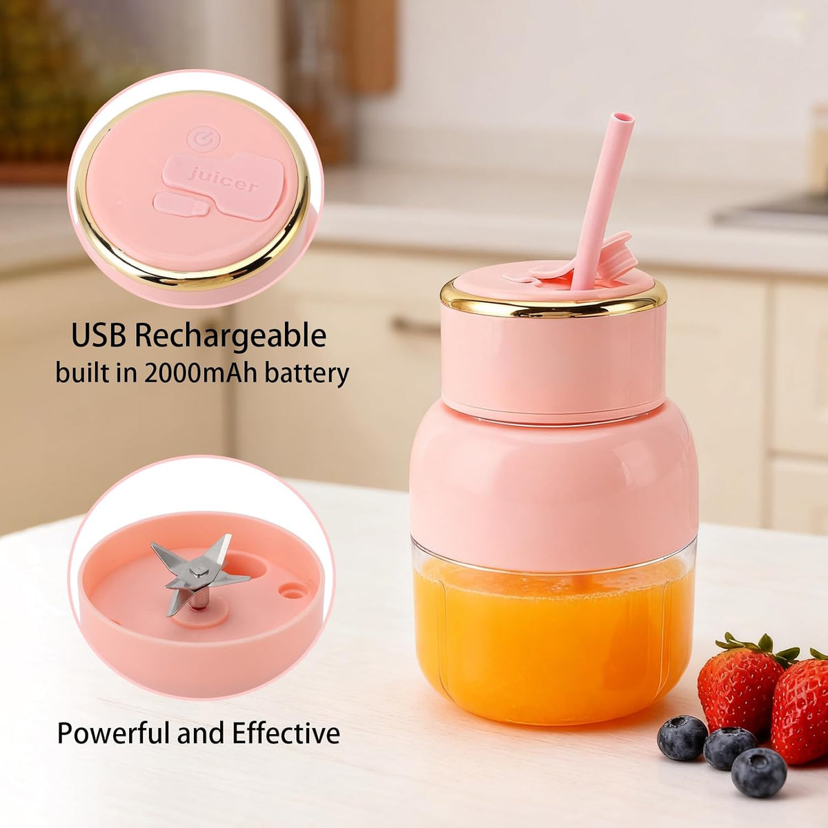 Portable Blender, 800ml Personal Blenders for Shakes and Smoothies USB Rechargeable Juice Blender With 6 Blades Mini Blender Fresh Juicer Cup for Sports, Travel, Gym (Random Color Pack of 1)