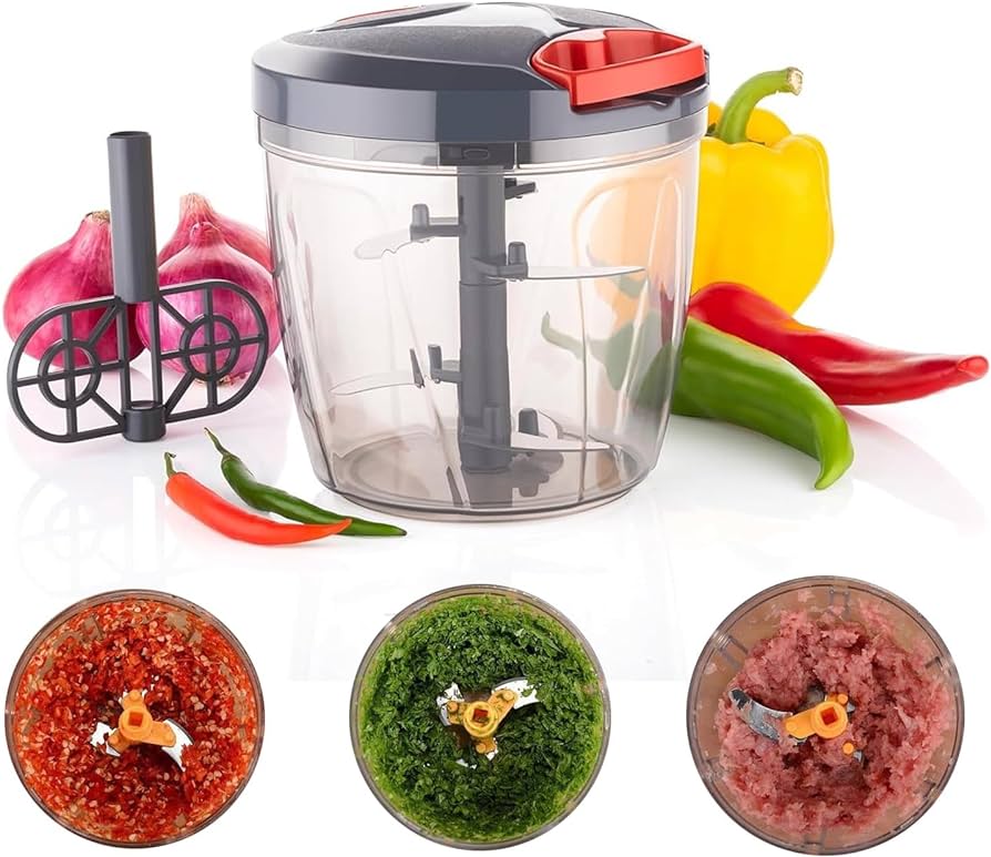 6-Blade Vegetable Chopper 1000ml – 2-in-1 Multipurpose Food Chopper with Stainless Steel Blades & Anti-Slip Base (Random color- Pack of 1)