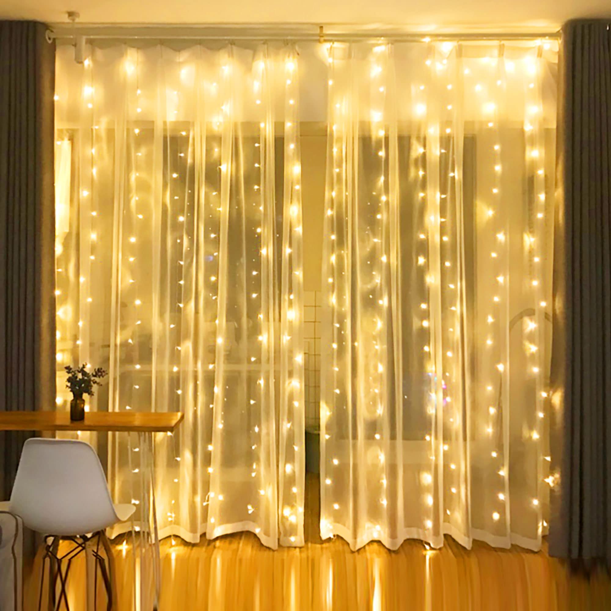 Curtain Fairy Lights, Colourful Copper Wire Window Lights, Multicoloured Fairy Lights with Remote Control (Warm White)