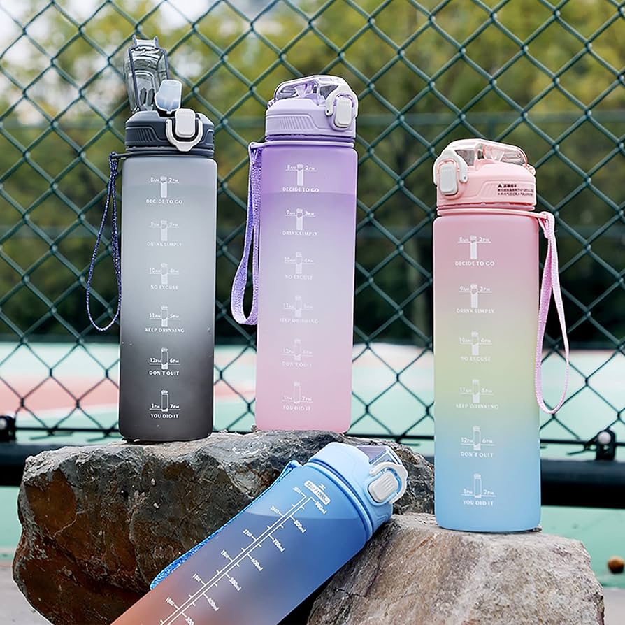 900ml Motivational Water Bottle with Straw & Time Marker – Toxin-Free Plastic Drink Bottle for Kids, Teens & Adults (Pack of 1)
