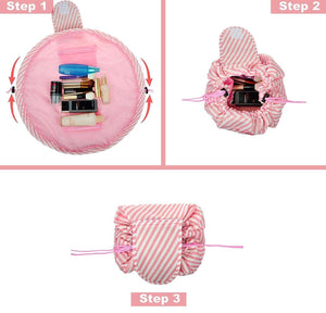 Portable Lazy Cosmetic Bag with Drawstrings | Convenient & Waterproof Makeup Pouch for Women | Toiletry Bags for Girls | Large Capacity Storage Pouches - Pack of 1 (Assorted Color)