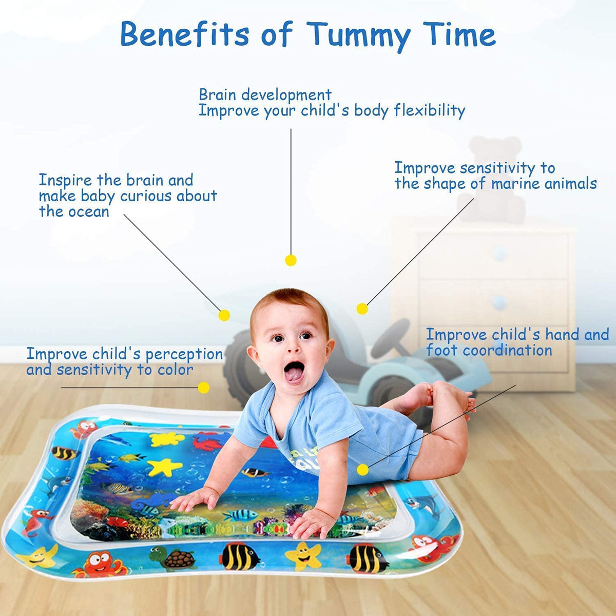 Infant Watermat Baby Tummy Time Water Play Mat – Inflatable Infant Floor Cushion for F ...
