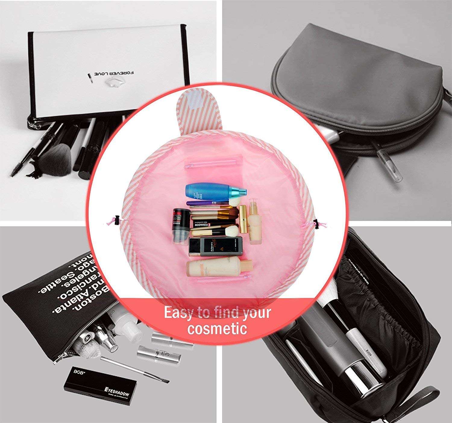 Portable Lazy Cosmetic Bag with Drawstrings | Convenient & Waterproof Makeup Pouch for Women | Toiletry Bags for Girls | Large Capacity Storage Pouches - Pack of 1 (Assorted Color)