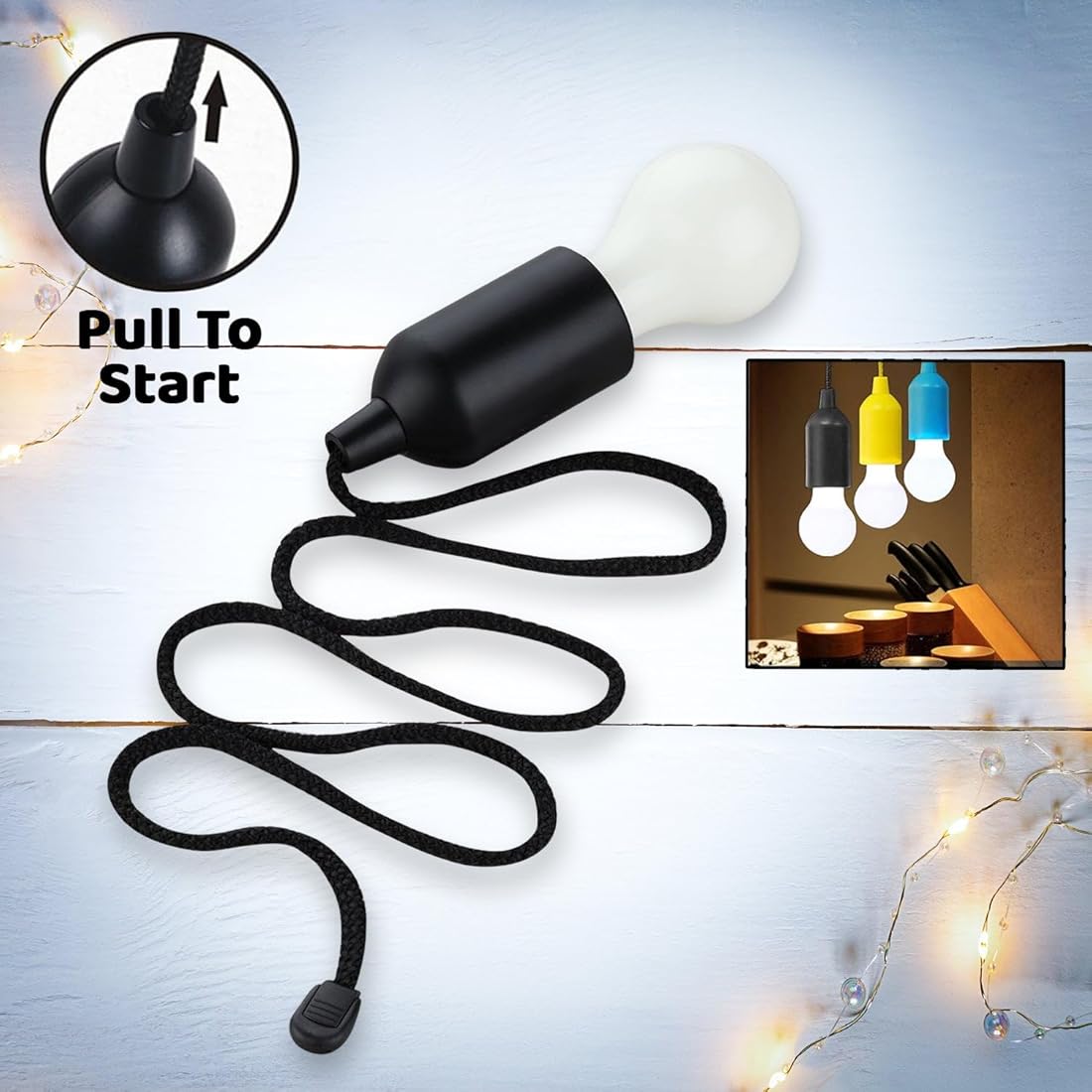 LED Pull Cord Pendant Light with Drawstring - Portable Hanging Lamp for Home, Camping & Outdoor Use (Pack of 1)