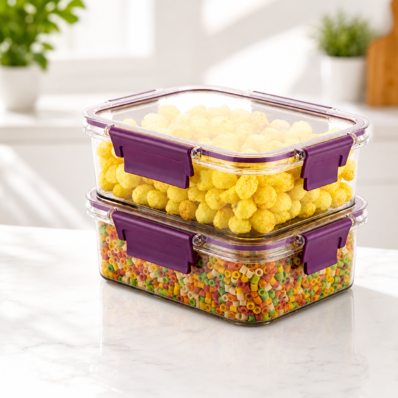 750ml Feel Fresh Lock & Lock Containers | Set of 2 Pcs | Airtight Food Storage Box with Random Color Lid