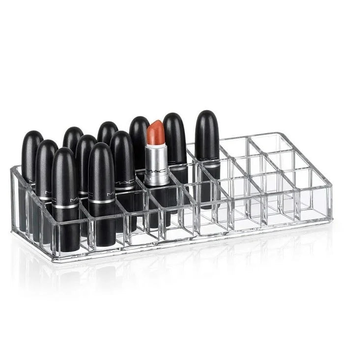 24 Cavity Lipstick Organizer,Lipstick, Lip Gloss, Nail Polish Organizer 24 Grid Squares Holder Stand (Plastic), Transparent Cosmetic Organizer