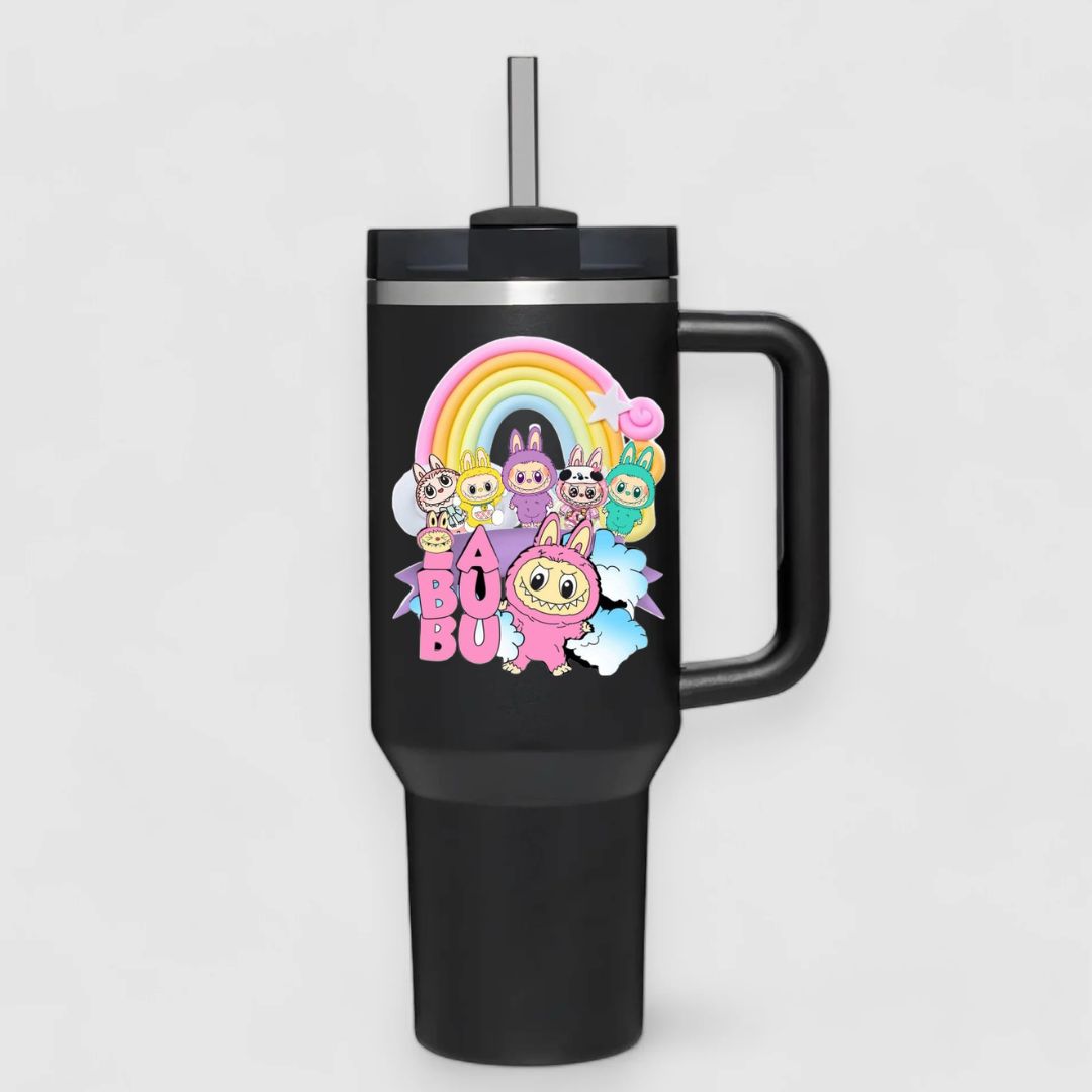 Customized Labubu Water Tumbler with Handle and Straw: Perfect for cartoon lovers and anyone who wants a unique drinkware