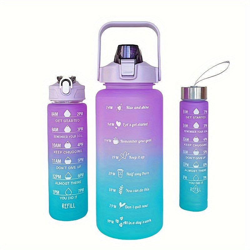 3 Pcs Pack Large Capacity Sports Water Bottles, Durable PC Material, Leak-Proof Lids, Handy Handles, Uncharged, for Outdoor & Indoor Fitness