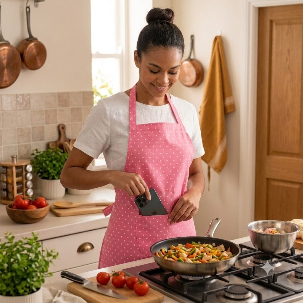 Adjustable Stylish Polka Dot Kitchen Apron with Front Pocket for Cooking & Baking