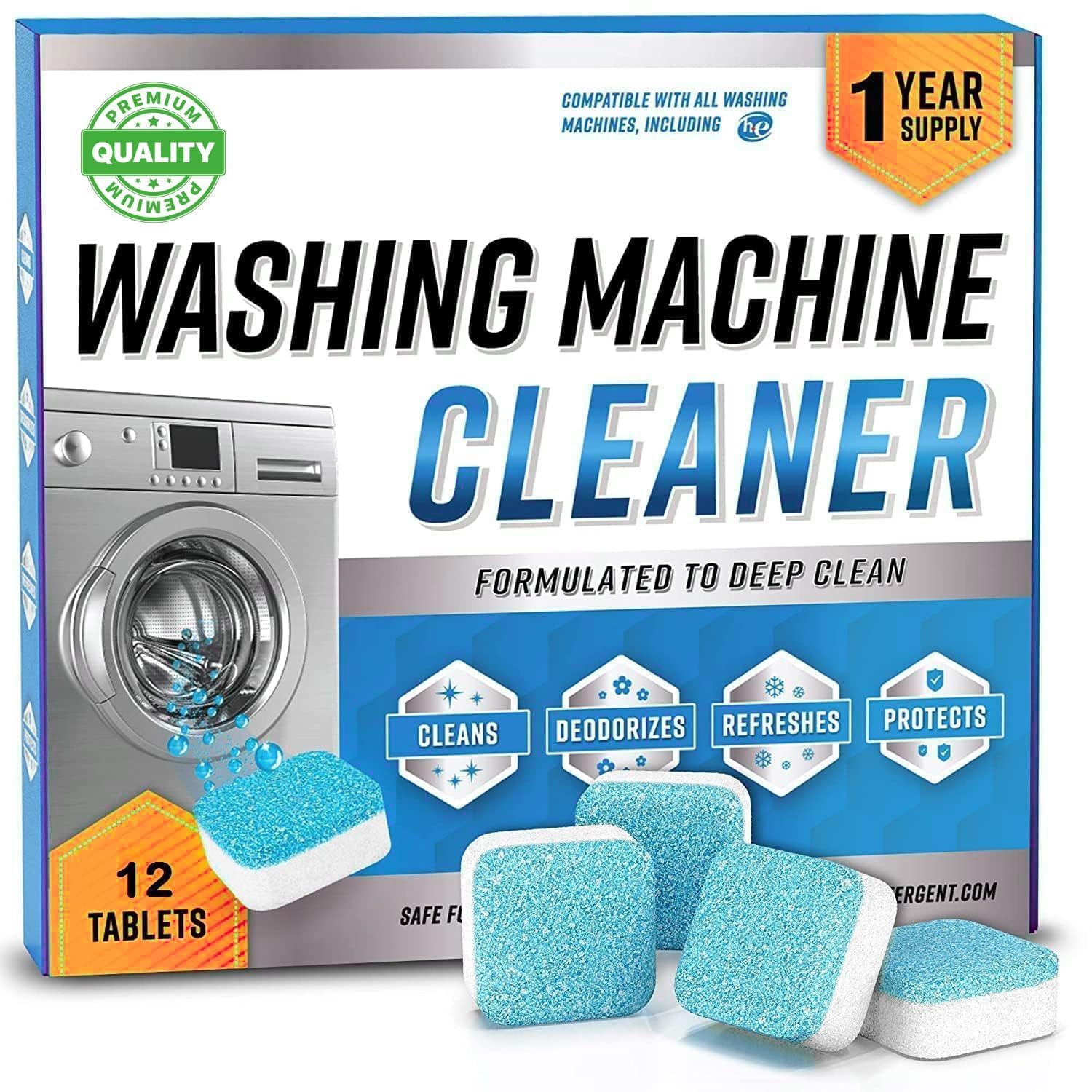 Washing Machine Cleaning Tablets (Pack of 12) – Deep Cleaner for Drum & Tub, Removes Dirt, Odor & Residue