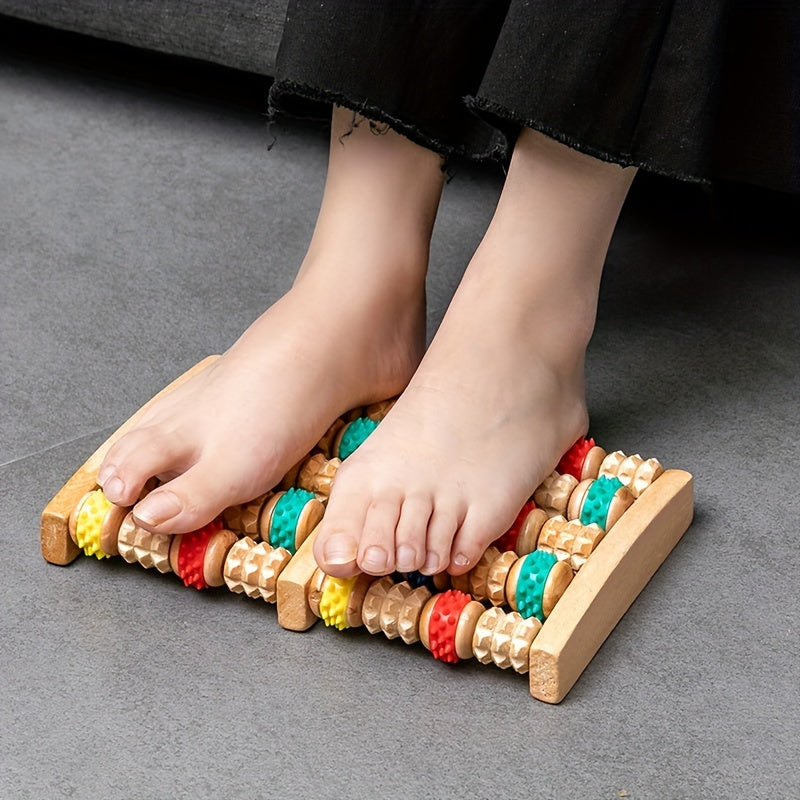 Wooden Six-row Large Roller Foot Point Massager, Hand Massage, Home Foot Massage Shelf