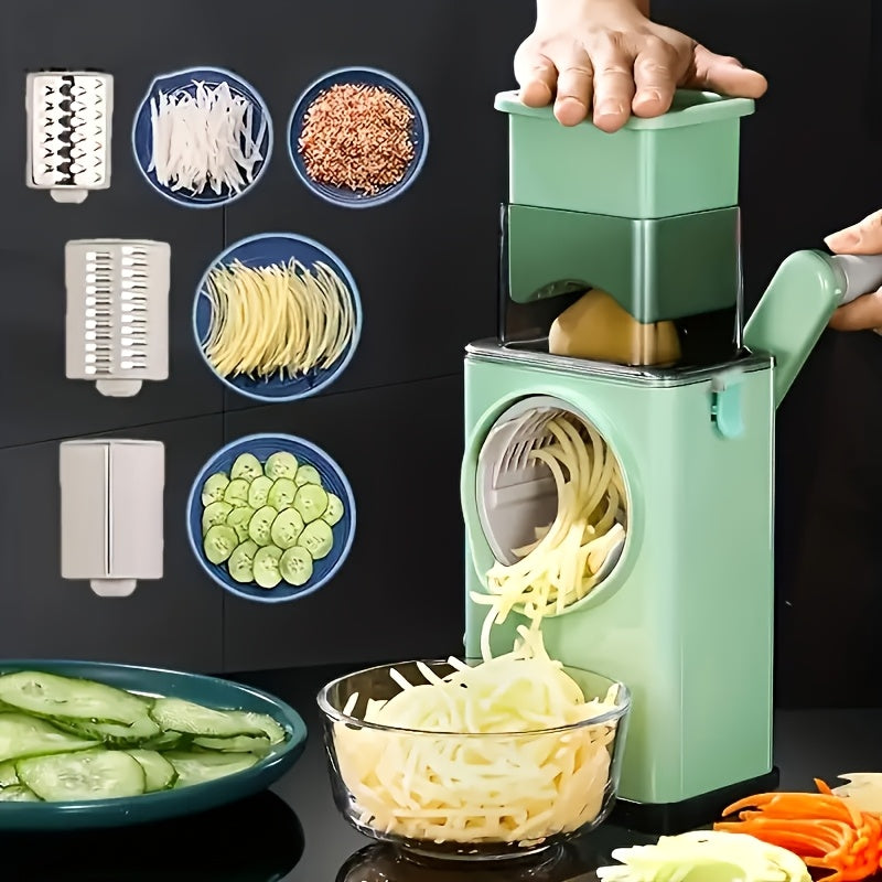 3 in 1 Manual Rotary Vegetable Slicer with 6 Interchangeable Blades, Cheese Grater, Multifunctional Fruit Slicer, Food Grater, Vegetable Cutter, Shredders, Potato Grater, Household Potato Chopper, Power-Free, Kitchen Gadgets