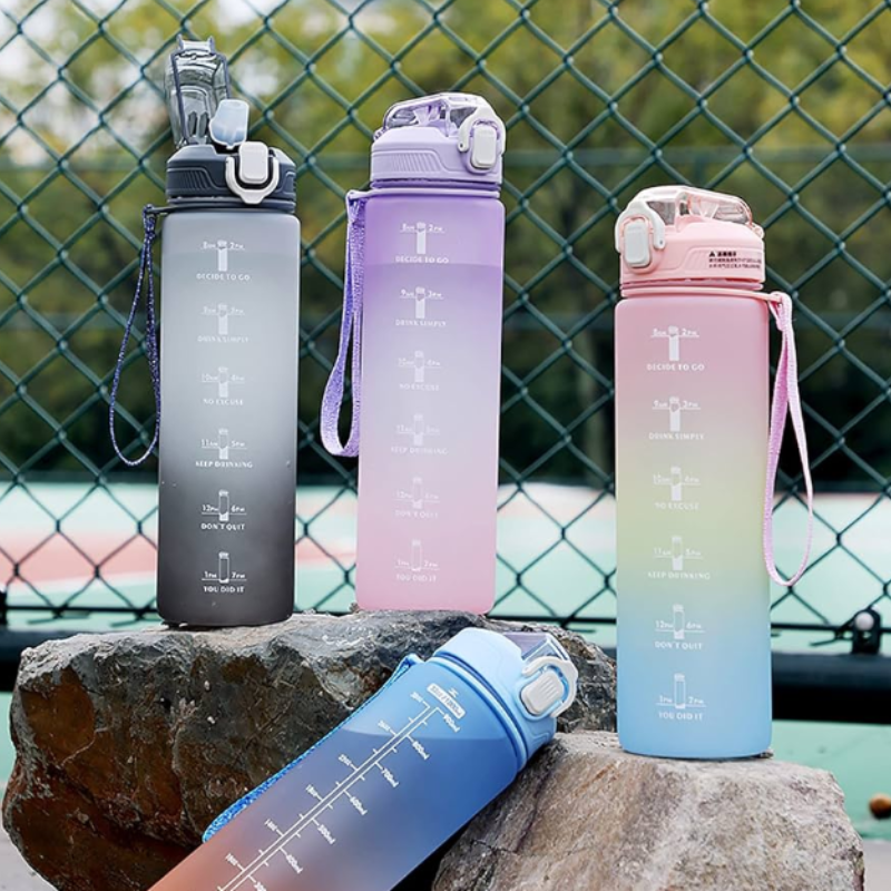 900ml Motivational Water Bottle with Straw & Time Marker – Toxin-Free Plastic Drink Bottle for Kids, Teens & Adults (Pack of 1)