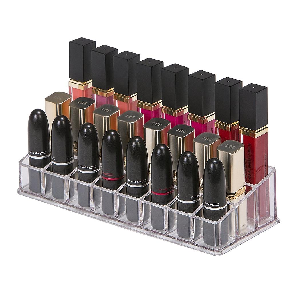 24 Cavity Lipstick Organizer,Lipstick, Lip Gloss, Nail Polish Organizer 24 Grid Squares Holder Stand (Plastic), Transparent Cosmetic Organizer