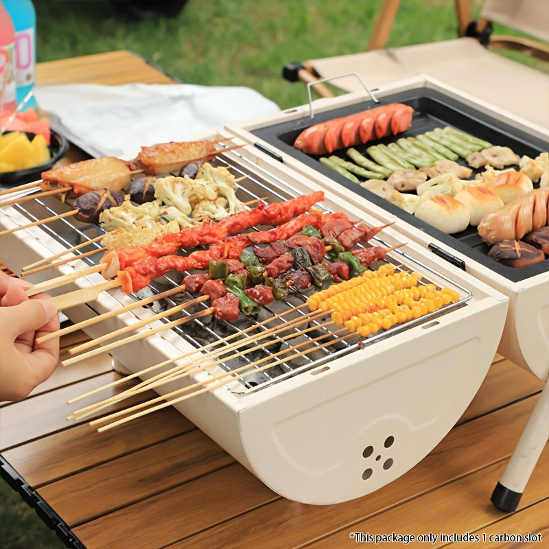 Portable Folding BBQ Grill, Outdoor Camping Charcoal Barbecue with Dual-Sided Grilling Grate and Drip Tray, Iron Construction - Ideal for Home Garden, Backyard, and Outdoor Cooking