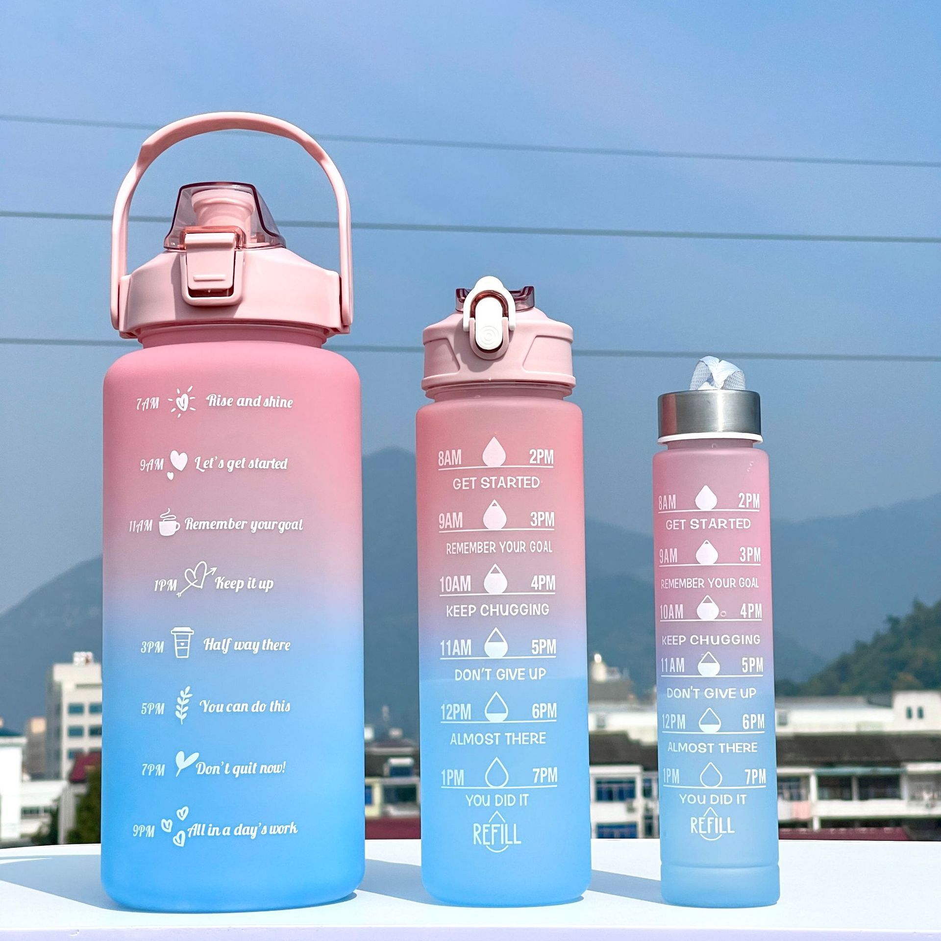 3 Pcs Pack Large Capacity Sports Water Bottles, Durable PC Material, Leak-Proof Lids, Handy Handles, Uncharged, for Outdoor & Indoor Fitness