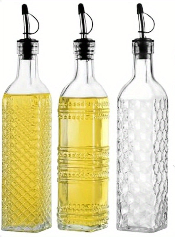 1 Pc Glass Oil Dispensers 500ml Oil and Vinegar Bottle with Pourer Square Shape (Random Design)