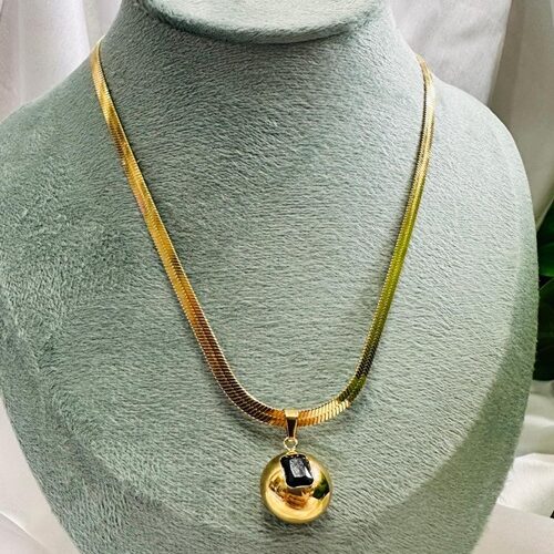 Round Ball Pendant Anti Tarnish 18K Gold Plated Necklace