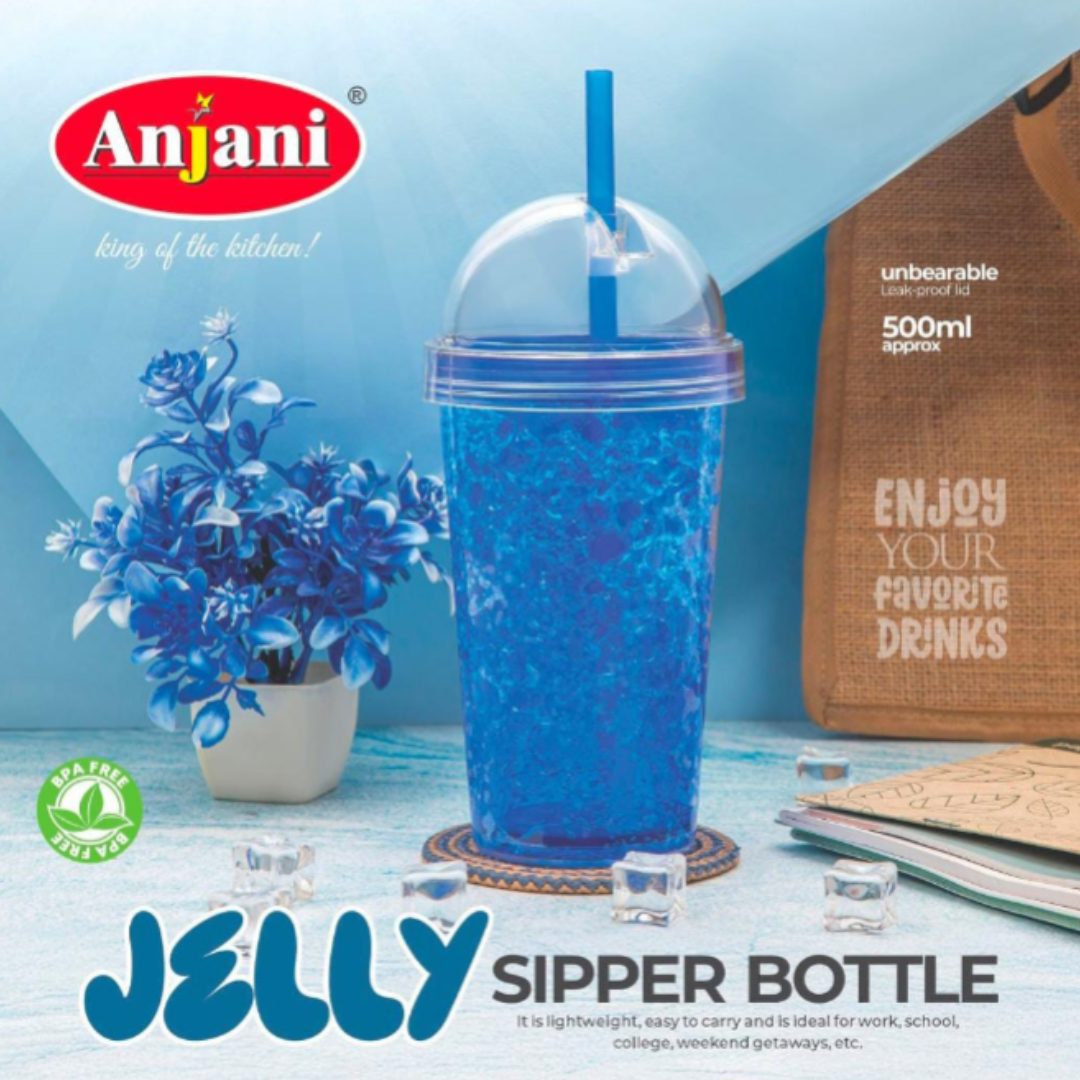 Anjani Jelly Sipper Bottle – 500ml Leak-Proof Plastic Water Bottle with Easy Sip Cap (Random Color) (Pack of 1)